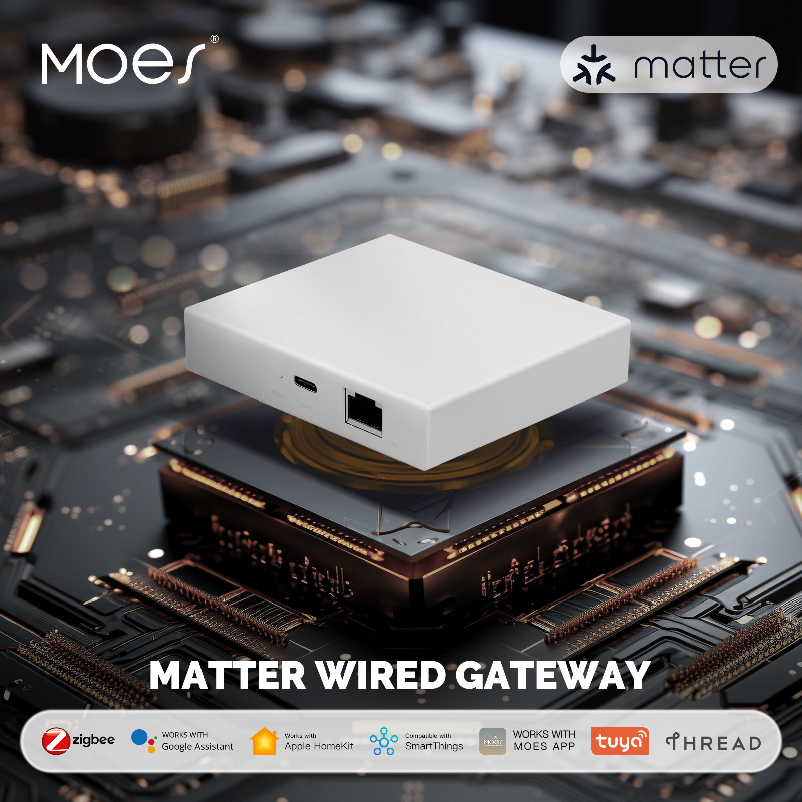MOES Tuya Zigbee Matter Thread Gateway Smart Home Bridge Matter Hub Support Voice Control Siri Homekit Smartthings Alexa