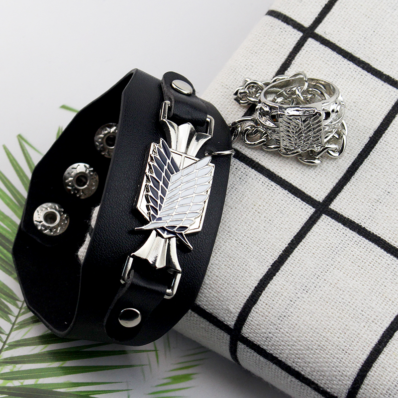 Anime Attack on Titan Leather Bracelet Wings of Liberty Wristband Leather Belt Buckle Bracelets for Women Men Trinket New