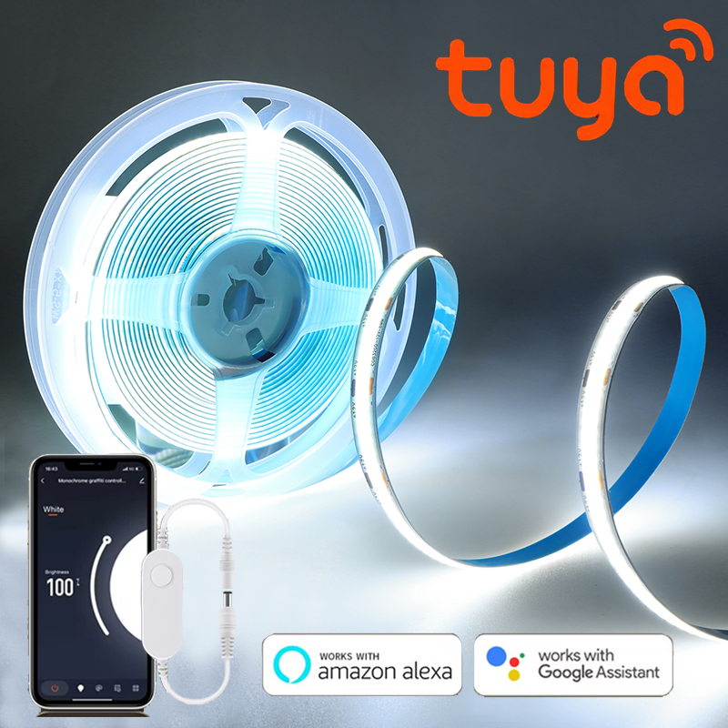 Tuya Smart Wifi COB LED Strip Light 24V Self-adhesive LED Tape Lamp Room Kitchen Wall Backlight Work with Alexa Home