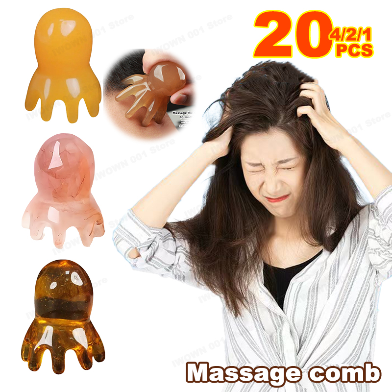 Natural Resin Octopus Acupoint Comb Portable Head Neck Massager for Stress Relief Meridian Therapy Hair Care تدليك