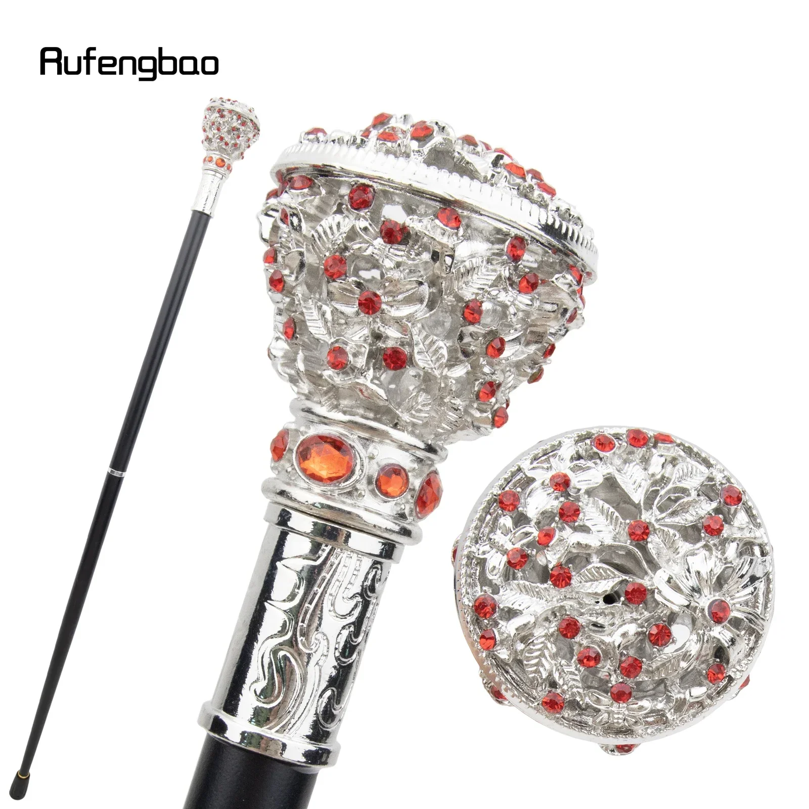 Red Artificial Diamond Flower White Walking Cane Fashion Stick Gentleman Elegant Cane Crosier 87cm Performance Stage Cane
