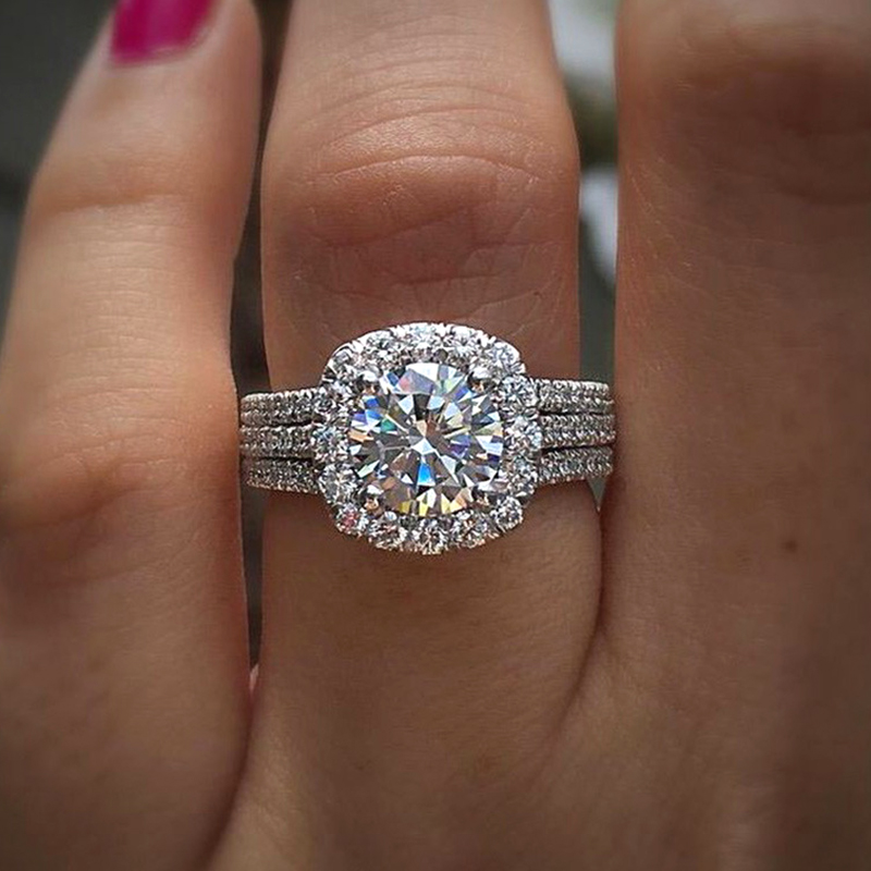 2024 Luxury Silver Color Engagement Wedding Ring for Women Anniversary Jewelry Wholesale R8444