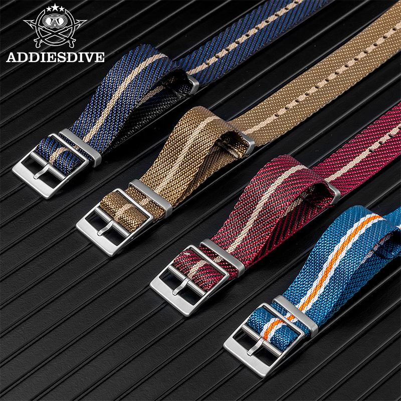 ADDIESDIVE Fashion Men's Watch Band Accessories Fits 20mm Watch Cases 25mm Length Stainless Steel Buckle Replacement Nylon Strap