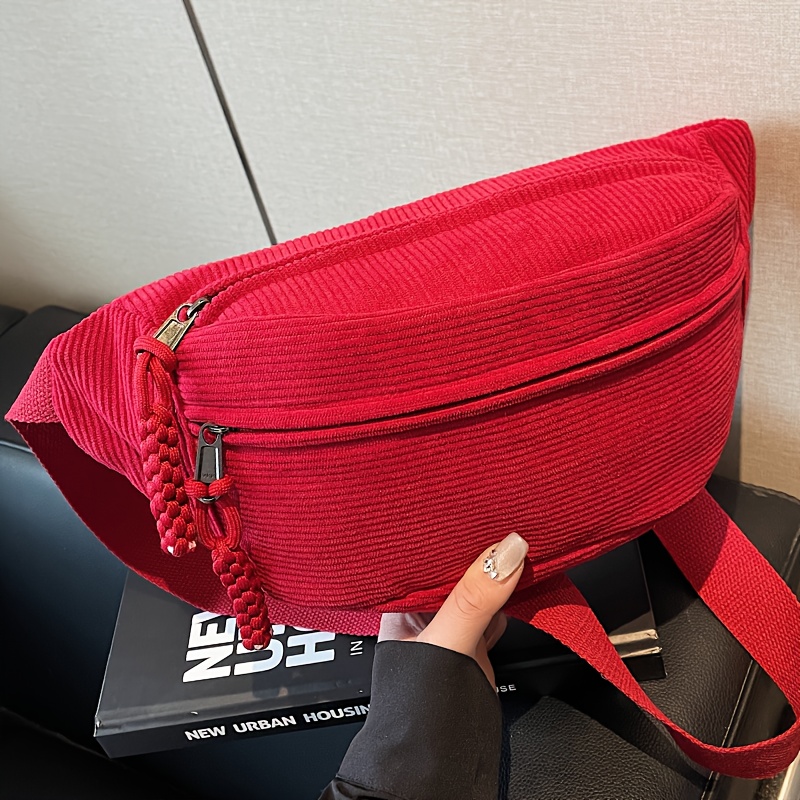 Perfect Lily Women's Corduroy Waist Bag, Adjustable Chest Crossbody Bag with Multiple Zipper Pockets, Daily Use Crossbody Purse