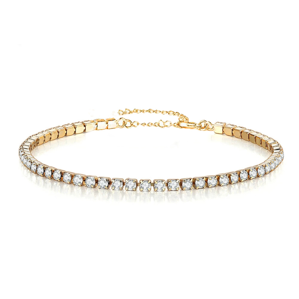 2MM Iced Out Tennis Bracelets Female Gold Silver Color Stainless Steel Cubic Zirconia Chain for Women Wedding Jewelry