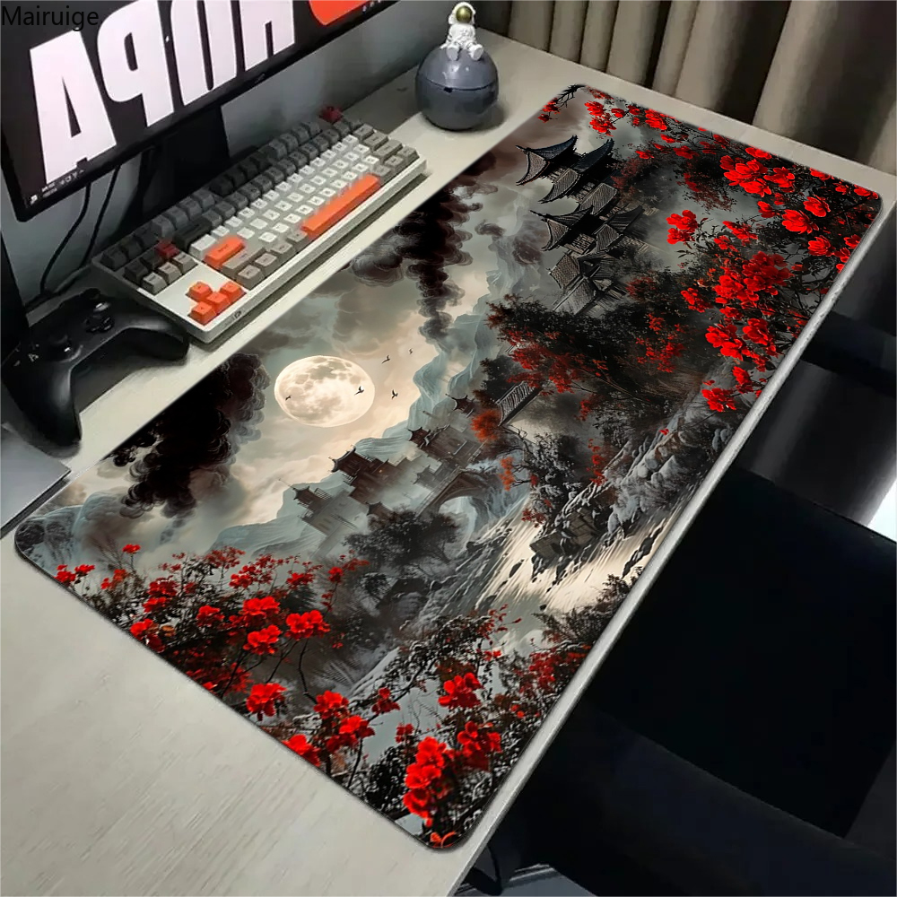 Red Moon Landscape Painting Mouse Pad New Large Computer Office Game Table Mats XXL Rubber Anti-slip Keyboard Mat Long Desk Pads