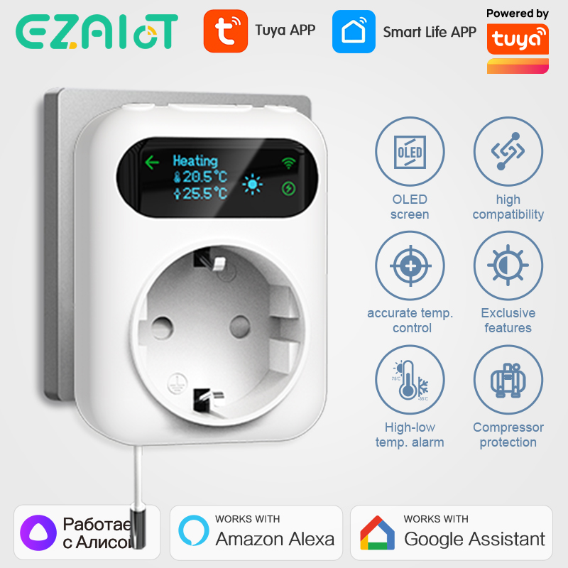Smart WiFi Socket Thermostat Boiler Fan Plug Incubator Tuya Wireless Temperature Controller Heating & Cooling Alexa Home