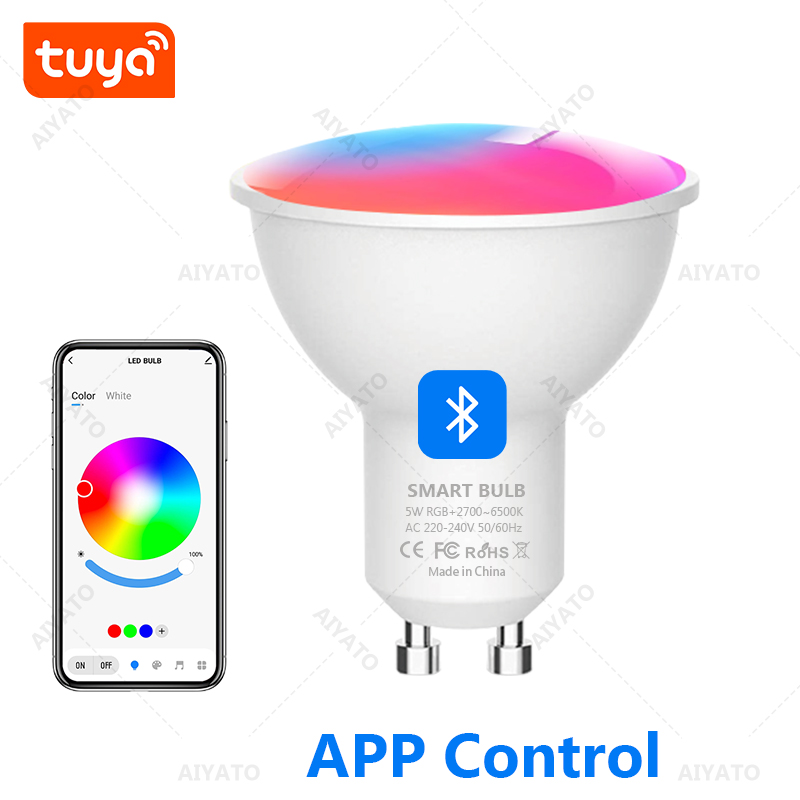 220V Tuya GU10 Lamp Bluetooth RGBCW White Dimmable LED Bulbs Smart Life App Control Spotlight For Home Wall Projection Light