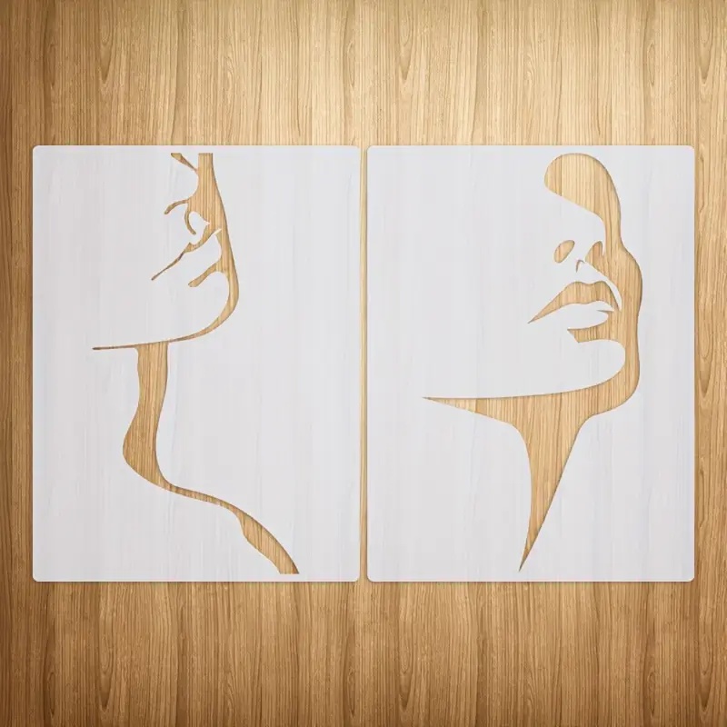 2 Pcs A4 Face Theme Stencil - Washable and Reusable, Ideal for DIY Crafts on Wood, Fabric, Paper, Wall, Canvas, and Floor