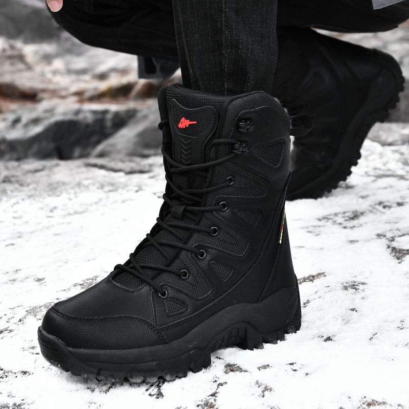 Men Motorcycle Tactical Boots Lace Up Women Army Warm Comfortable Climbing Hiking Shoes Plush Unisex Hunting Boots High Quality