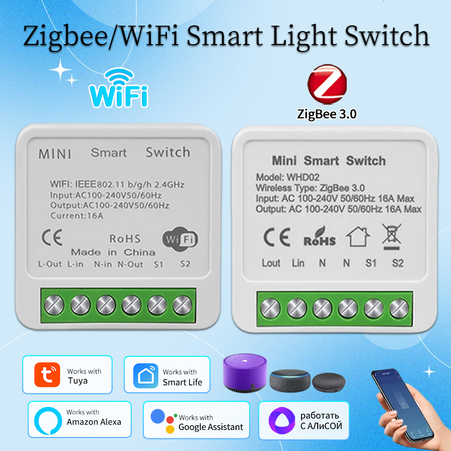 Tuya ZigBee WiFi Curtain Switch Module Smart Remote Control for Roller Blinds Shutter Motor Alexa Home Compatible