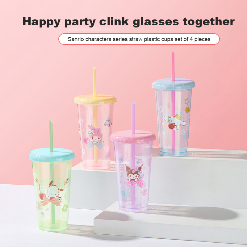 Kitty Cute Plastic Straw Cup 520ml High Appearance Value Portable Leakproof Water Bottle for Girls School Outdoor Travel