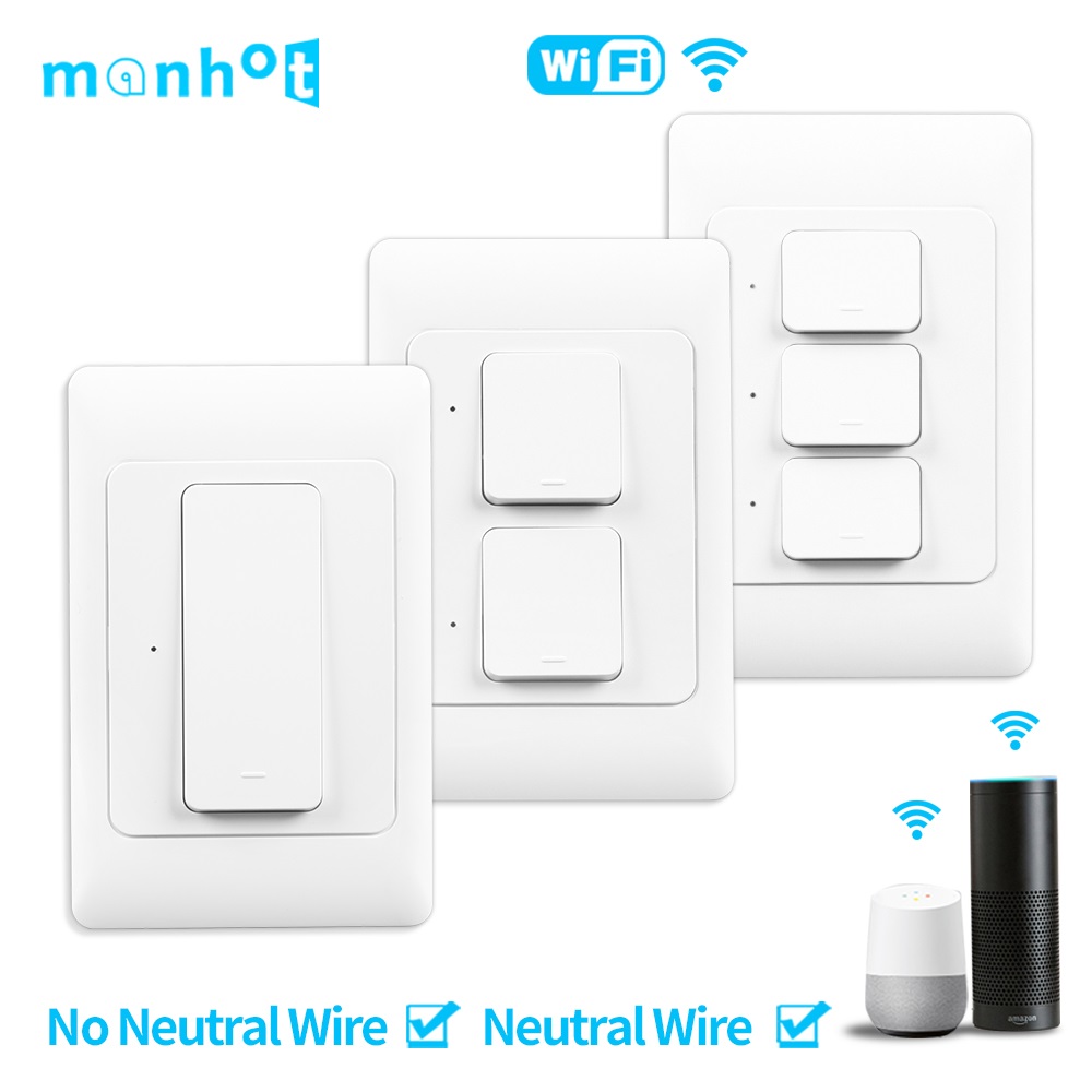 Tuya WiFi Smart Wall Light Switch No Neutral Wire &Neutral Wire Push Button Physical Light Switches US/AU for Alexa Google Home lightify