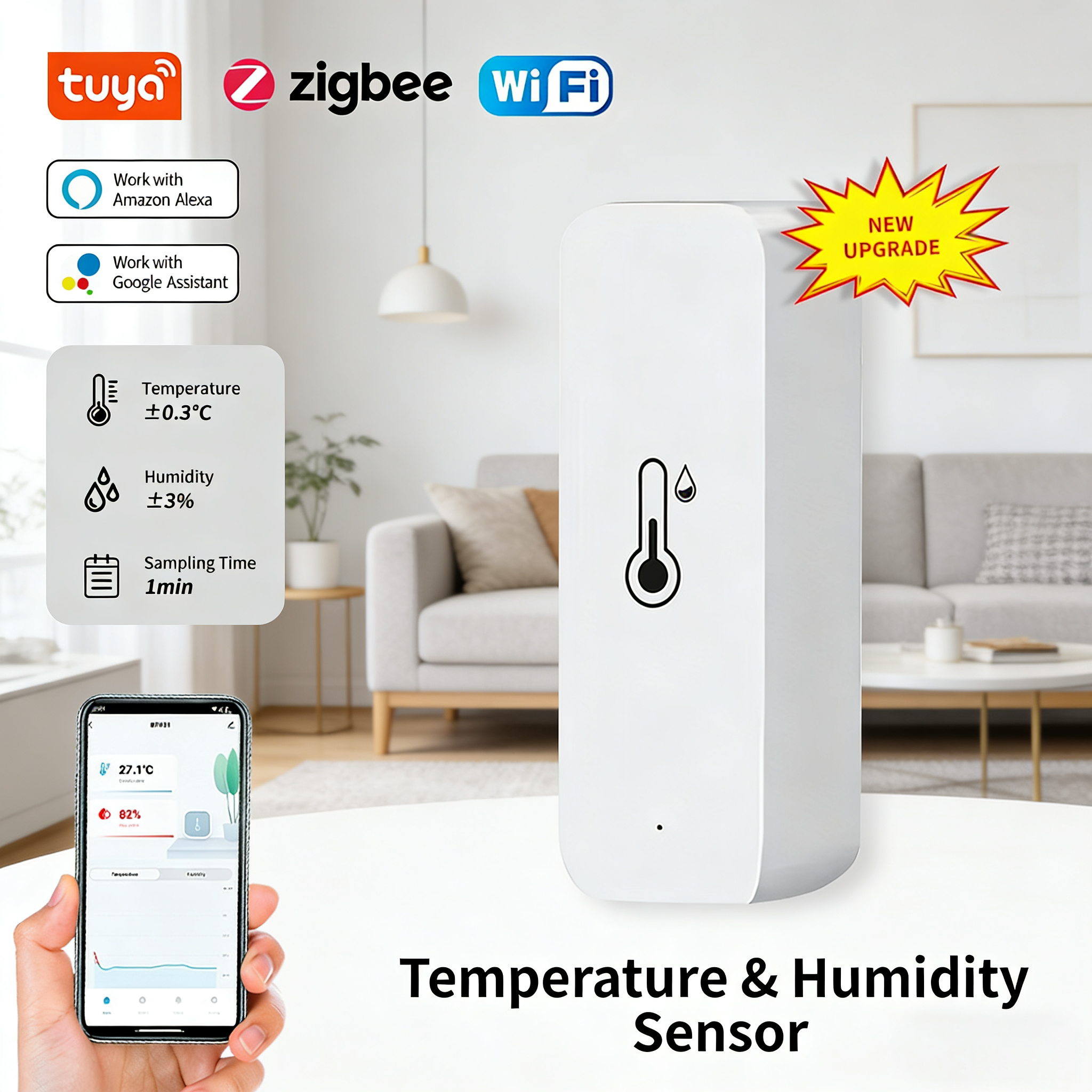 Tuya Wifi Zigbee Temperature Humidity Sensor Smart Home Indoor Hygrometer Thermometer Real-time APP Monitoring Works With