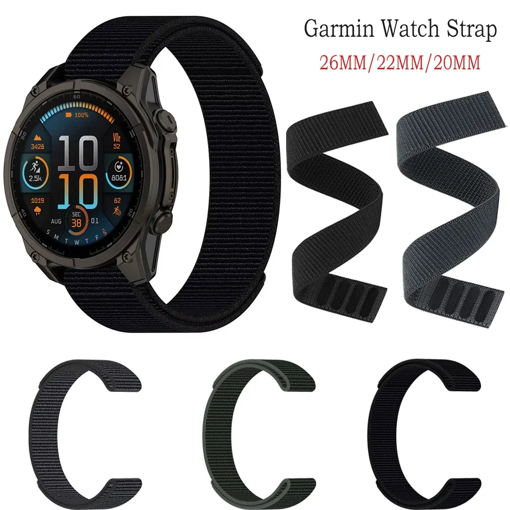 26mm 22mm 20mm Nylon Strap For Fenix 8 51/47mm E/7X/6X/5X Quick Release Bracelet Wristband Forerunner 965 745 955