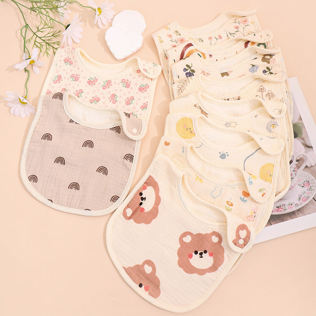 INSULAR 3PCS Cute Baby Bibs Cartoon Cotton Newborn Infant Girls Boys Toddler Triangle Scarf Bandana Burp Cloths