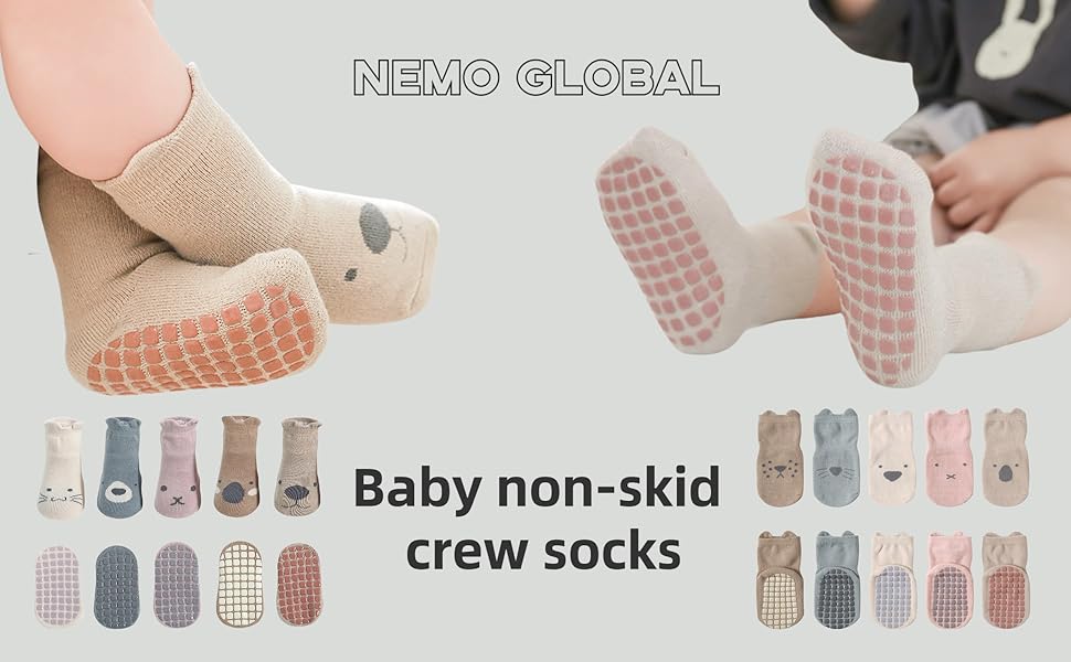 5 Pairs Kids Non-Slip Socks Cute Cartoon Bear Pattern Children Boys Girls Baby Toddler Floor Socks Comfortable Breathable