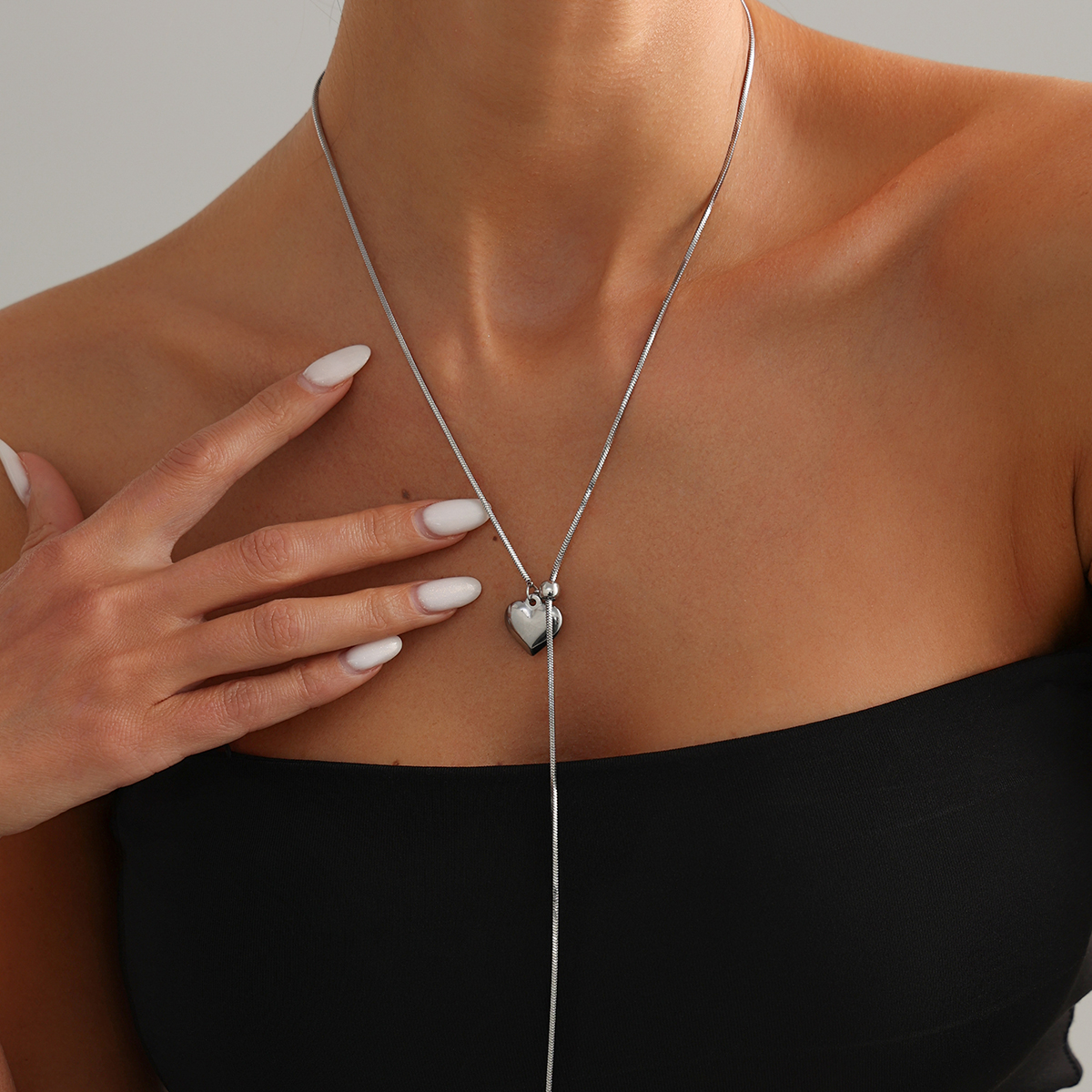 PuRui Minimalist Stainless Steel Long Snake Chain Necklaces Women Exquisite Love Heart Pendant Necklace Waterproof Neck Jewelry pen gpt