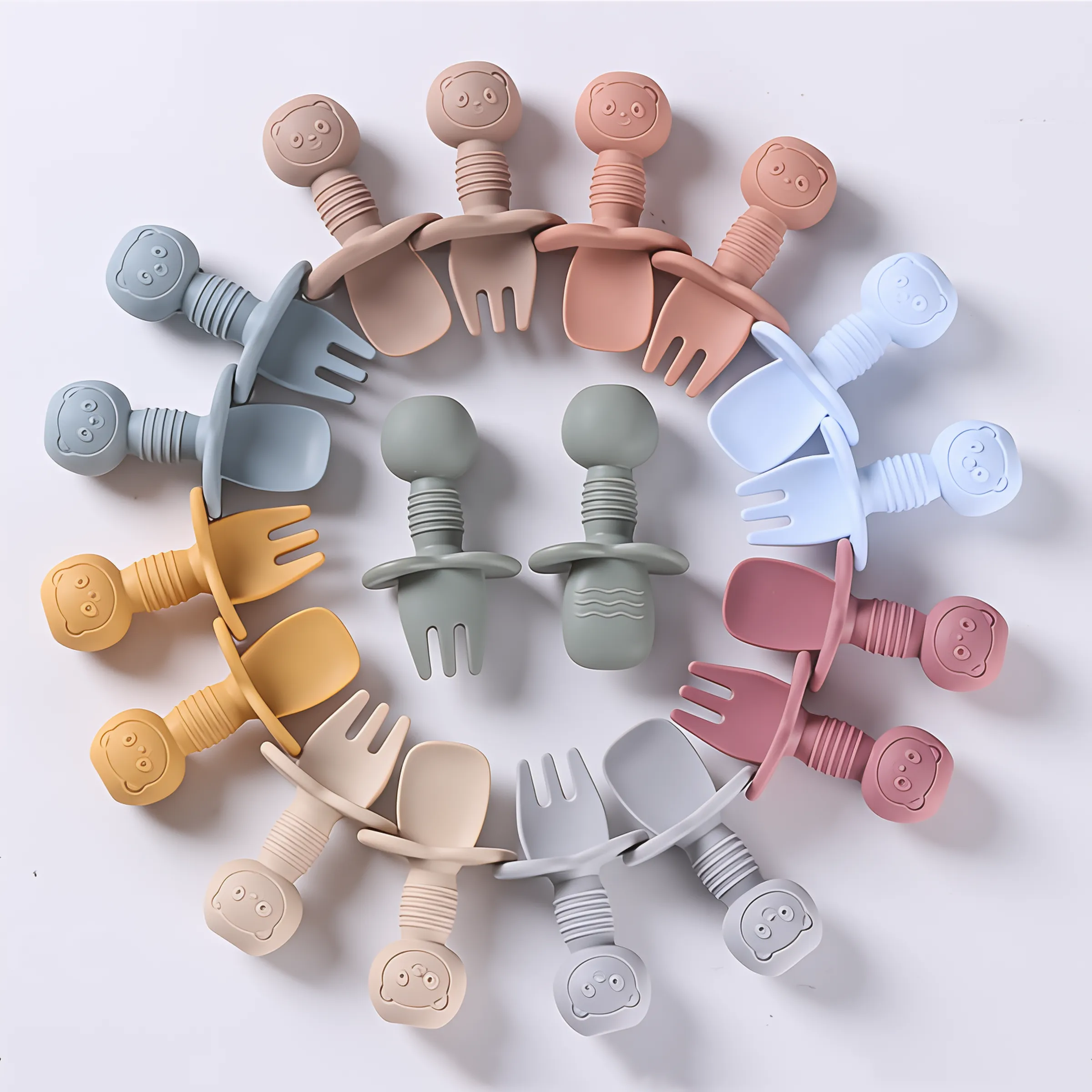 2PCS Silicone Spoon Fork For Baby Utensils Set Baby Feeding Spoon Cutlery Food Grade Material Wooden Handle Spoon Baby Items