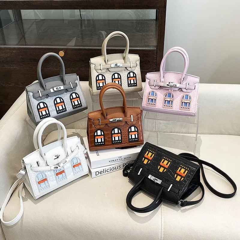2025 Summer Trend Croc-Embossed Small Square Bag - ChicMini House ShapeVersatileCrossbody/HandheldPULeatherFashionable for Women