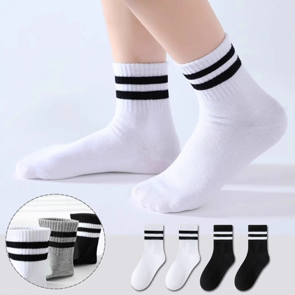 5 Pairs Of Student Socks, Classic Black And White Sports Socks For Boys, Sweat Absorbing Spring And Summer Baby Socks For Girls