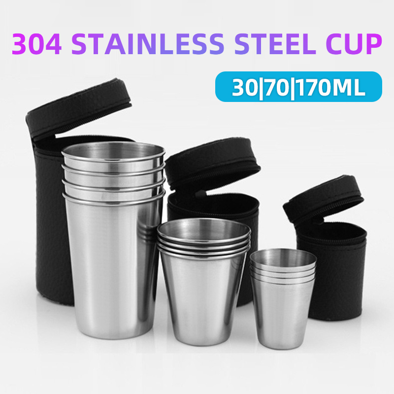 4Pcs/set 304 Stainless Steel Cups 30ml/70ml/170ml Outdoor Travel Reusable Stackable Durable Cup for Bar, Home, Restaurant