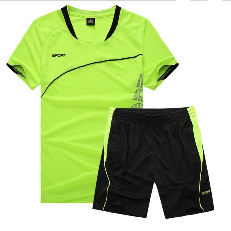 Mens Fitness Tracksuit Set Summer Casual Sporting Male Quick-Drying Short-Sleeved Tops+Shorts Sweatsuit 2 Piece Set Track Suit