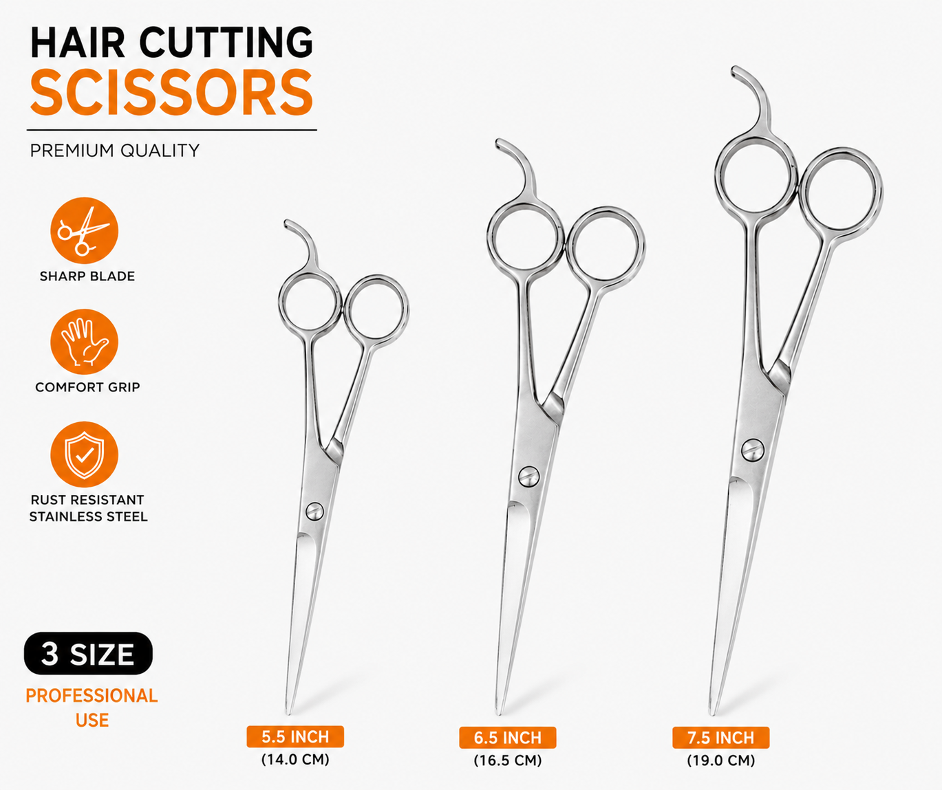 Stainless Steel Barber Salon Scissors - Available in 5.5 Inch, 6.5 Inch & 7.5 Inch Sizes