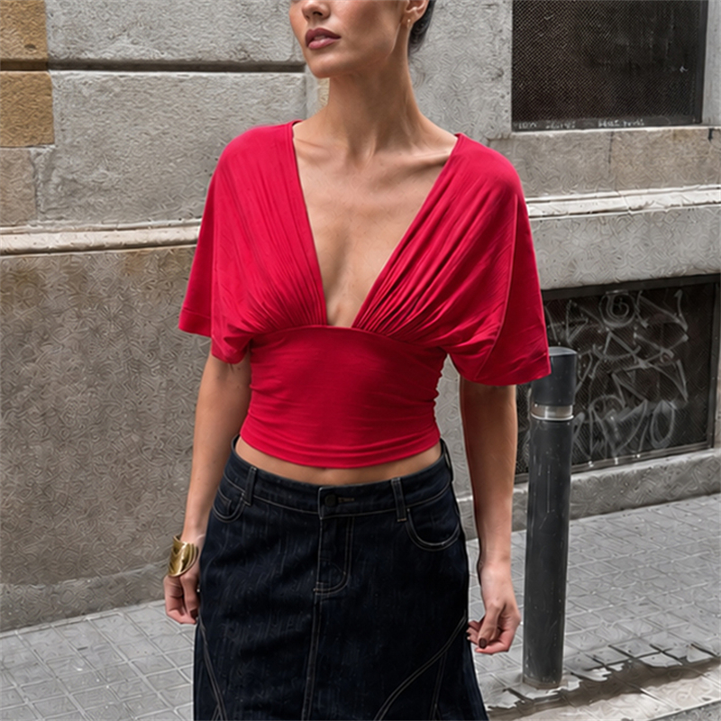 V Neck Tanks Top Women Backless Lace Up Ruched Crop Top Vest Tee Y2K Slim Club Party Top Hot Girl 2026 Summer New Tops