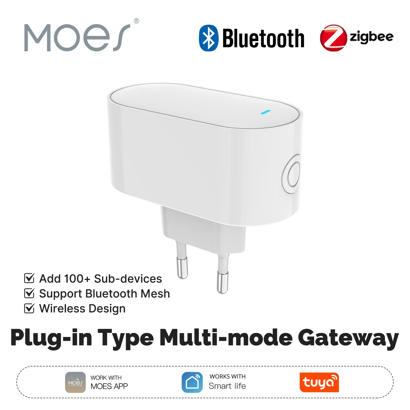 MOES Tuya ZigBee Bluetooth BLE Mesh Smart Hub EU Version Multi-mode Gateway, 100+ Devices Support, Multi-Protocol App Control