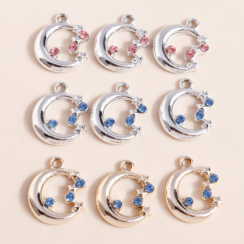 10pcs 17*14mm Alloy Charms Creative Crystal Star Moon Pendant for Jewelry Making Gold Silver Color Charms Earrings Necklaces
