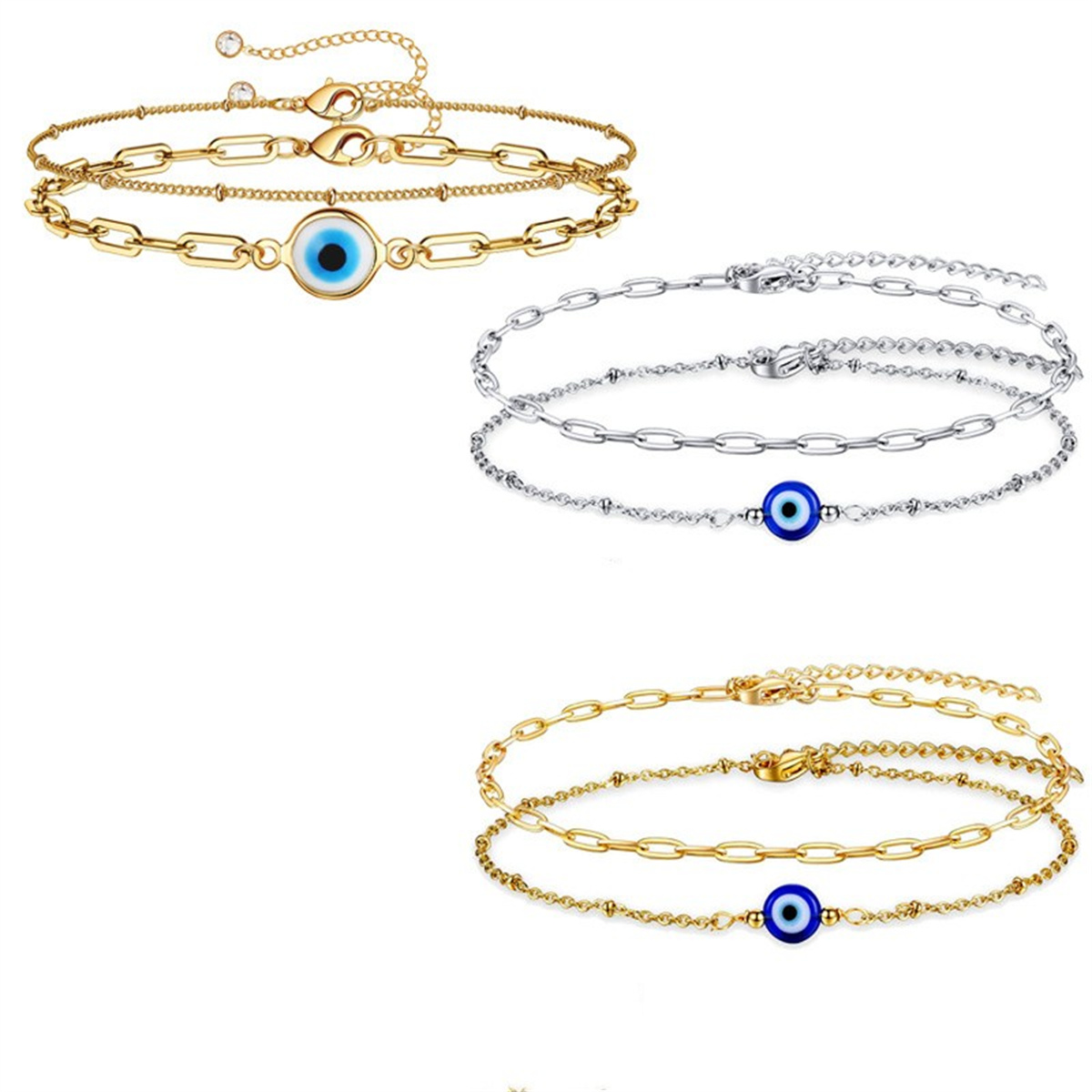 Gothic Rainbow Evil Eye Bracelets For Women Stainless Steel Gold Color Turkish Demon Chain Charm Bracelet Summer Beach Jewelry dr. eyemo