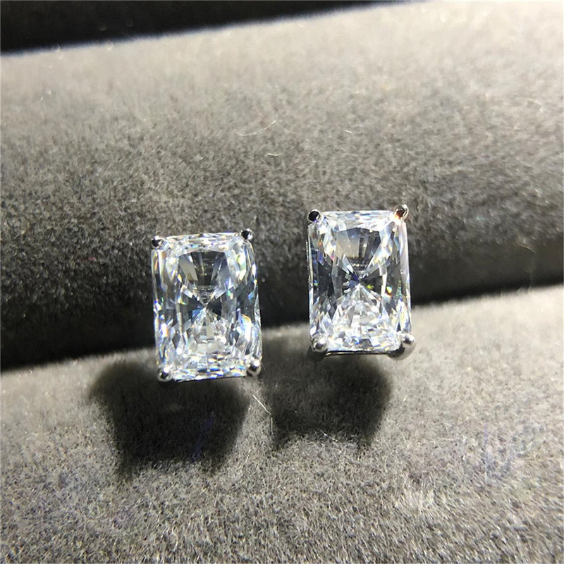 Huitan Noble Green Rectangular Cubic Zirconia Stud Earrings for Women Exquisite Wedding Accessories Newly Designed Jewelry
