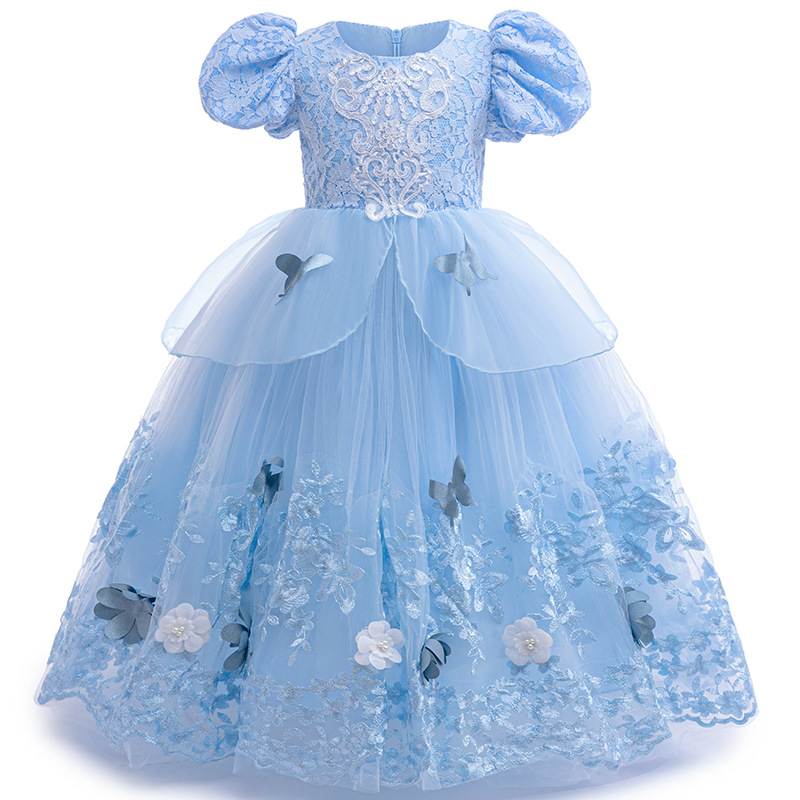 Butterfly Embroidery Children Dresses Blue Party Dresses For Girls Cinderella Princess Dress Elegant Flower Girl Wedding Dress