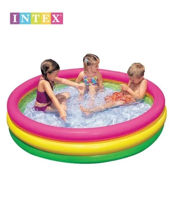 Intex Inflatable 3 Layer Orginal 58''*13'' Kids Rainbow Colors Swimming/Bathing Pool With Air Pump