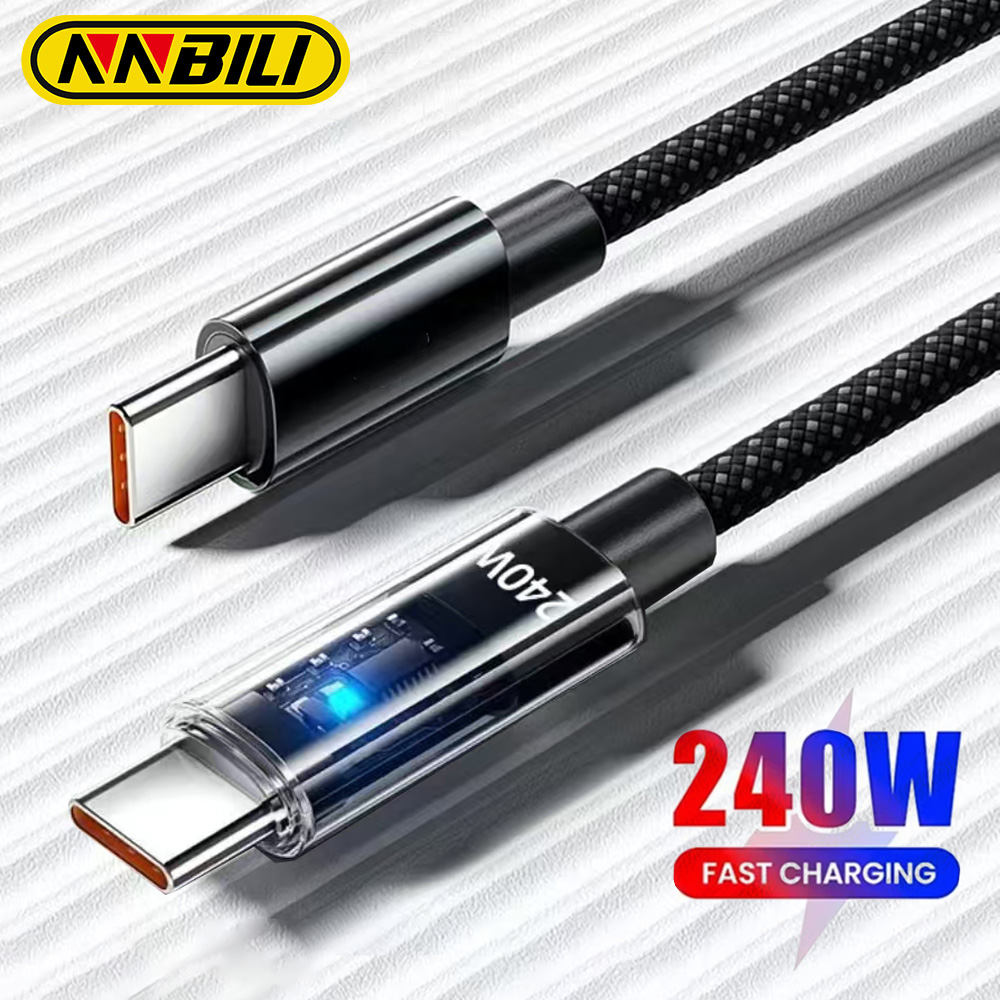 NNBILI 3Pcs 240W Nylon USB Type C Super Fast Charging Cable For LED Display Charger USB A Data Cord