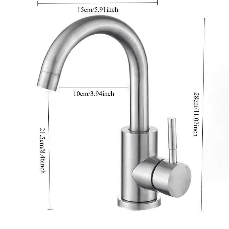 Stainless Steel Hot & Cold Mixer Tap - Single Handle Deck Mounted Faucet for Household Bathroom Wash Basin