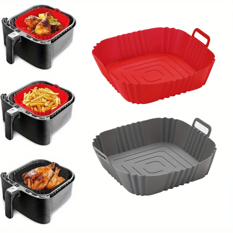 1PC Oven Baking Tray Fried Chicken Pizza Mat Oilless Silicone Pan Air Fryer Black random style