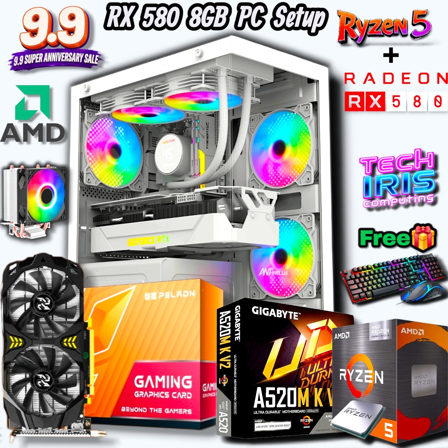 RX 580 8GB Graphics Powered Gaming PC With Ryzen 5 Processor, Peladn RX 580 8GB Powerful GPU, 8/16GB DDR4 RAM & Nvme Gaming Computer Desktop.
