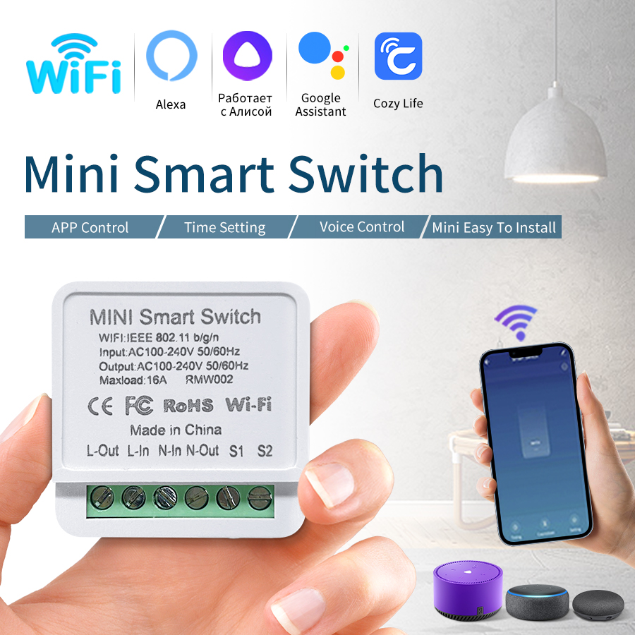 Mini WiFi Smart Switch 16A DIY Breaker Light Switch Relay eWeLink App Control Alexa Assistant Voice Control lightify
