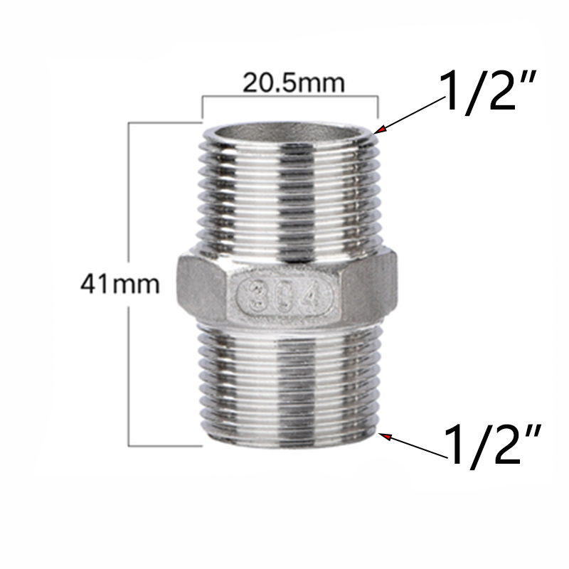 1/2"304 Stainless Steel Double BSPT Male Threaded Tubing Joints Reducing Pipe Connector Dn10 Dn15 Dn25