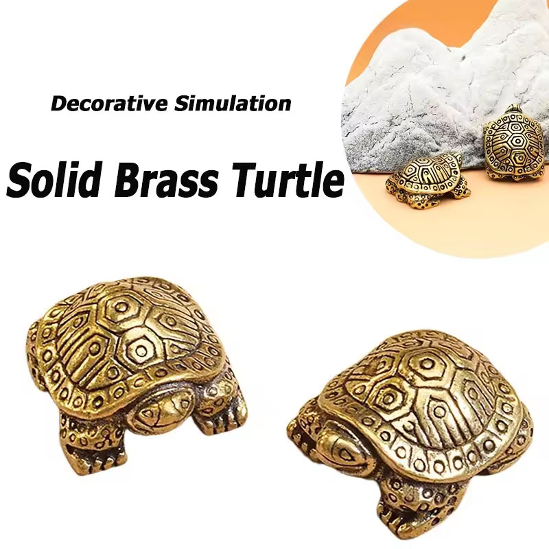 1Pc Antique Solid Brass Turtle Ornaments Longevity Animal Sculpture Home Office Desk Decorative Simulation Ornament