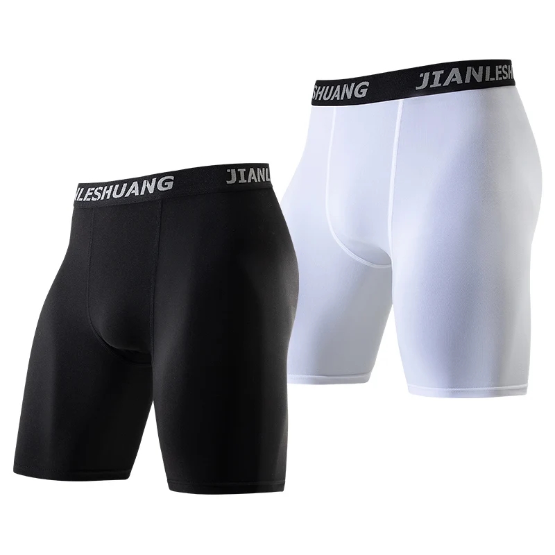 1 Pcs Men's Plus Size Black and White Long Sports Underwear Running Fitness Basketball Football Elastic Waist Shorts Teenagers