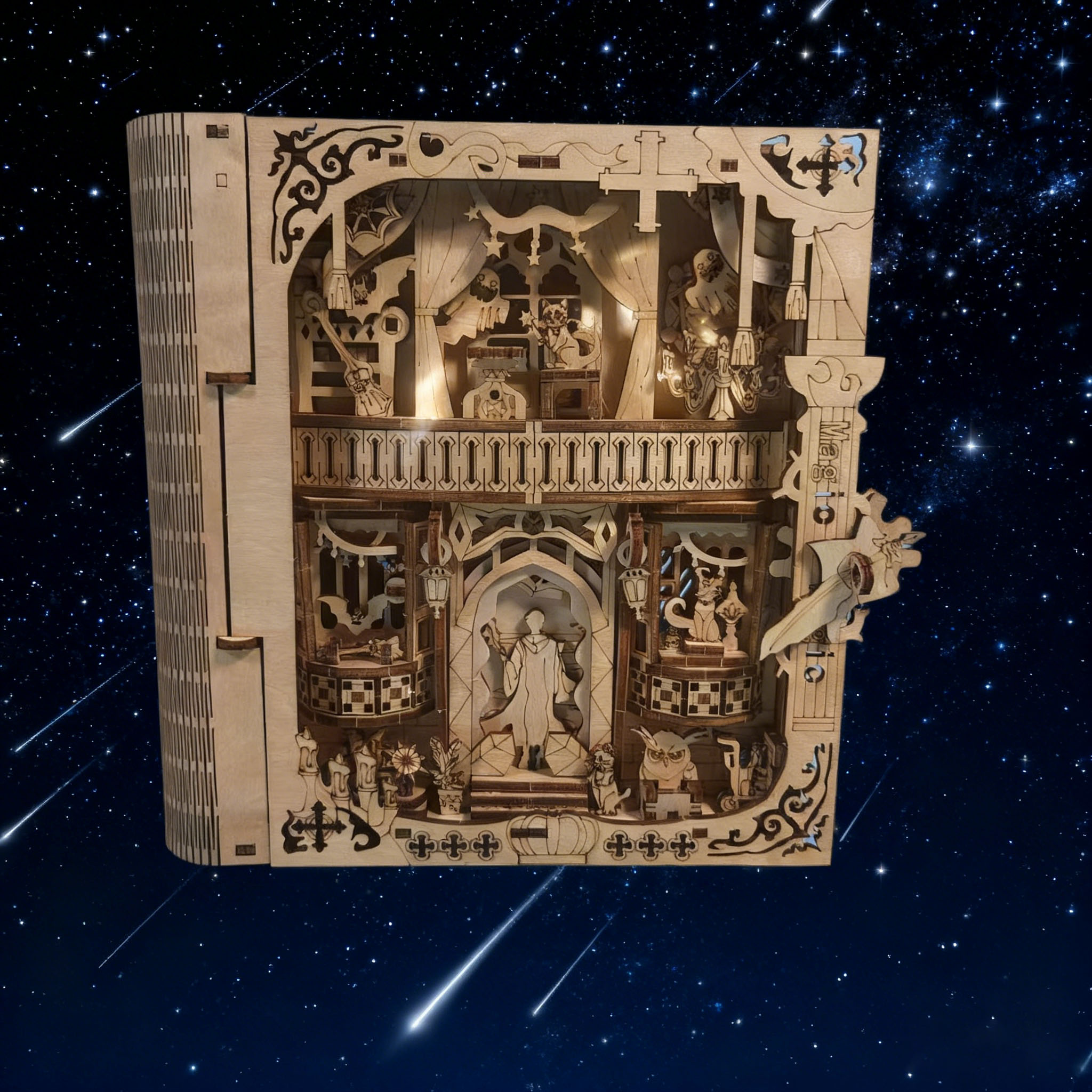 Wooden Magic Book 3D Puzzle Model DIY Creative Assembly Kit Handcrafted Home Decor Model Festive