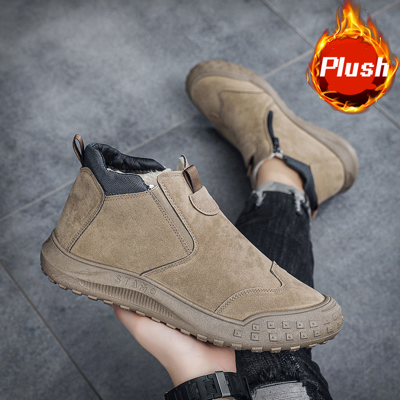 Winter Velvet Warm Men's Shoes Outdoor Anti slip Snow boots High top Casual Shoes Slip-on Loafers Walking Sneakers