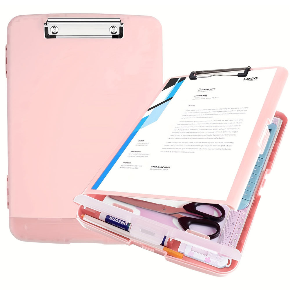 1PC Multifunctional PP plastic double-layer folder with storage compartment, pen slot and paper clip, lightweight and portable.
