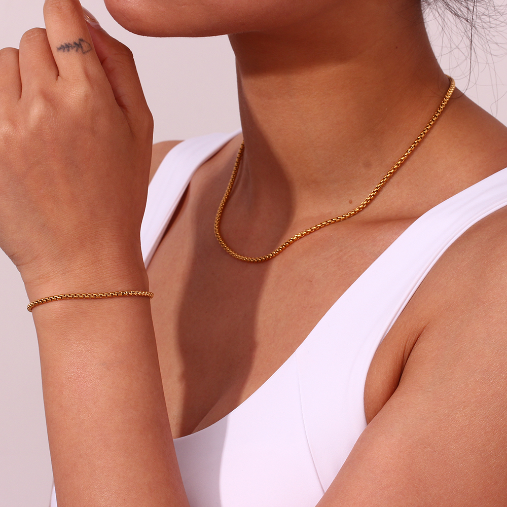 Waterproof Tarnish Free Stainless Steel Gold Plated Silver Color 2mm Round Square Pearl Chain Necklace Bracelet Anklets Jewelry