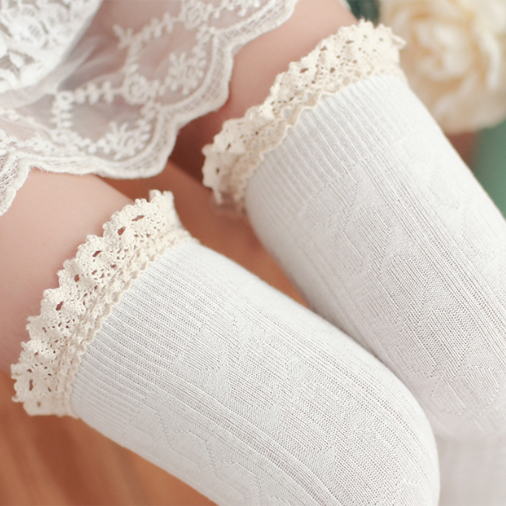 Women's Lace up Long Knee Socks Women over Knee Thigh High Stockings Fashion Ladies Girls Warm Blend Tights Black White