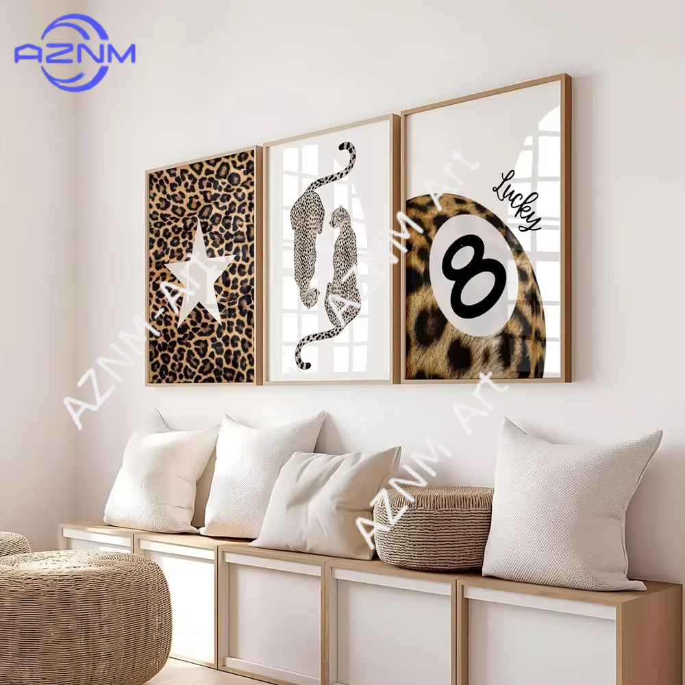 1Pc/3Pcs Vintage Leopard Cheetah Print Art Canvas Poster No.8 Auspicious Ball Paint Quote Wall Art Prints For Home Decor