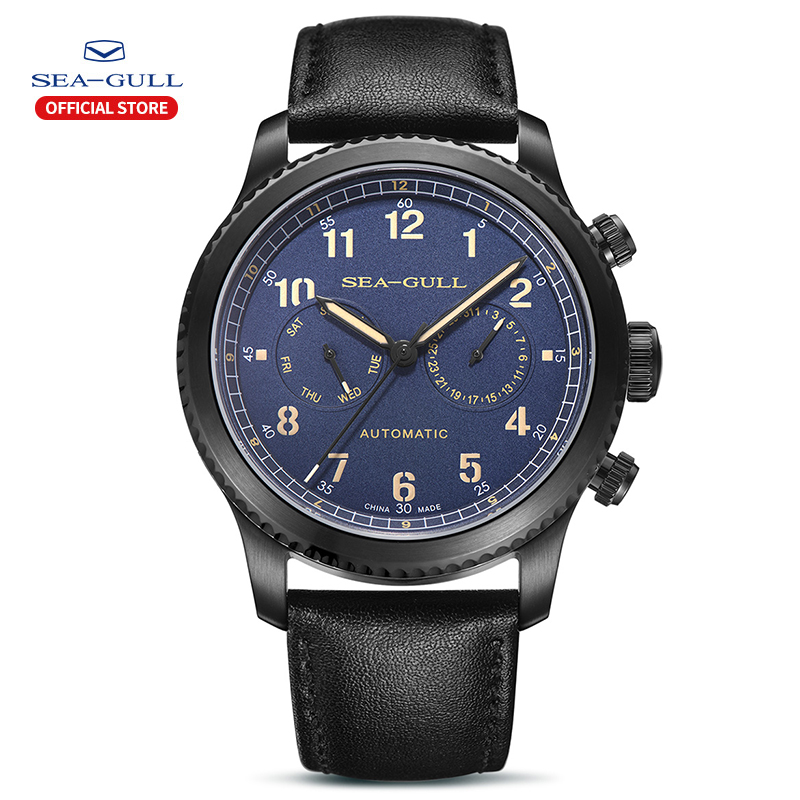 New Seagull Men's Watch Fashion Multifunction Belt Sapphire Luminous Automatic Mechanical Watch Pilot Series 819.33.6080H